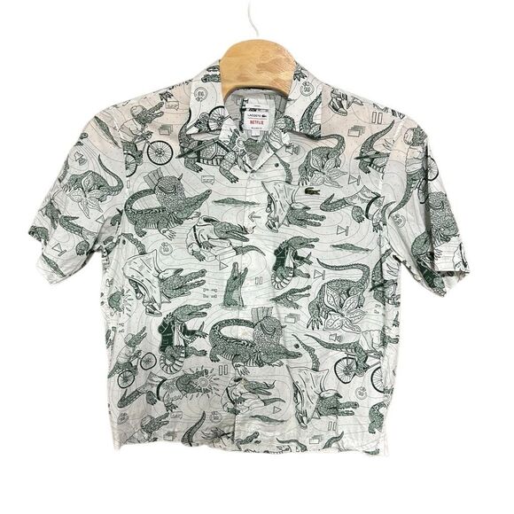 Lacoste x Netflix Button Collared Short Sleeve Shirt Large (L) All Over Print Co - Picture 1 of 8